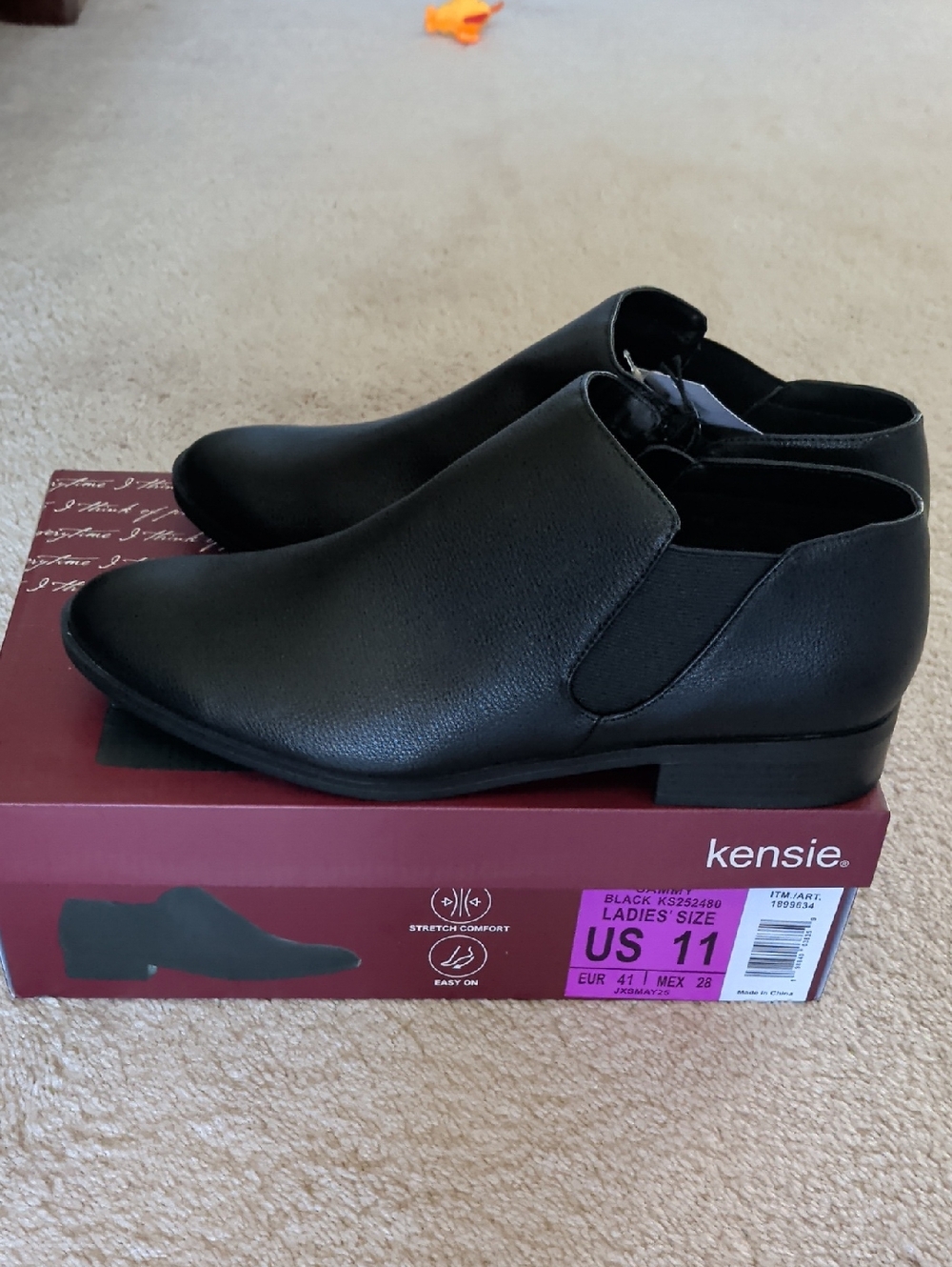 Kensie Black Faux Leather Ankle Booties with Elastic Panels